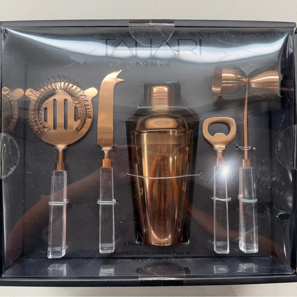Tahari Home 5-Piece Barware Set – Rose Gold Stainless Steel